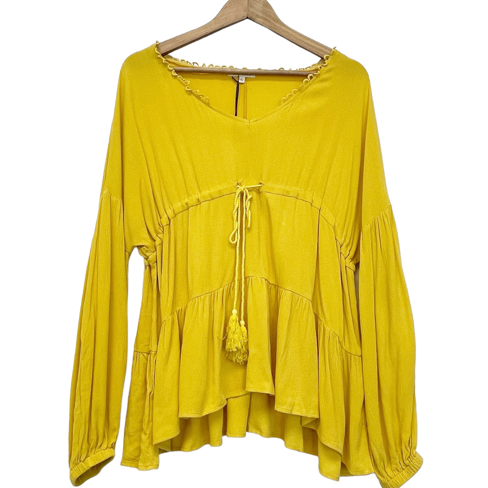 NEW Boho Hippie Mustard Yellow Sunshine Peasant Top Women's L